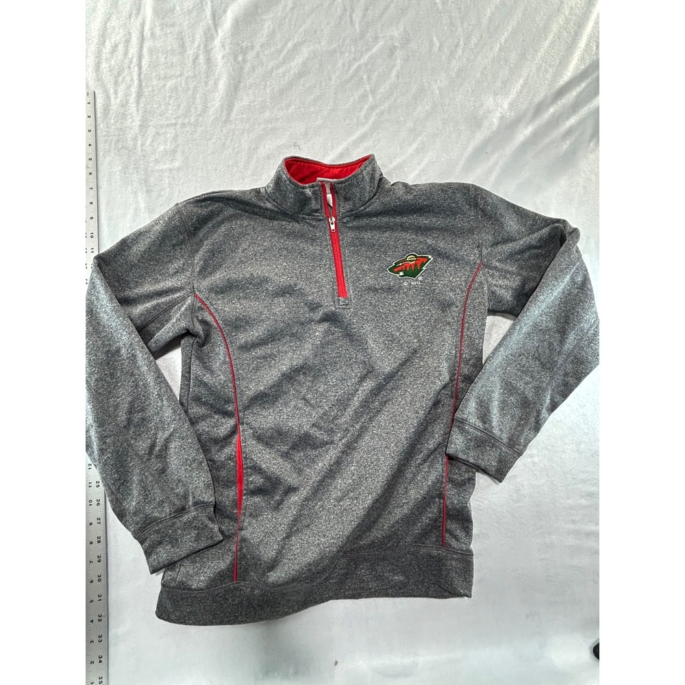 NHL Minnesota Wild Quarter Zip Pullover Gray Red Hockey Sweatshirt Mens Medium